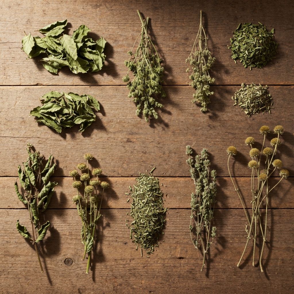 Dried herbs and botanical materials in natural setting